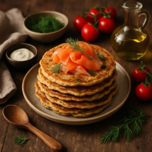 Hartige pannenkoekjes met zalm en dille