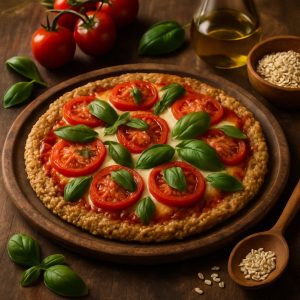 Havermoutpizza met tomaat en basilicum