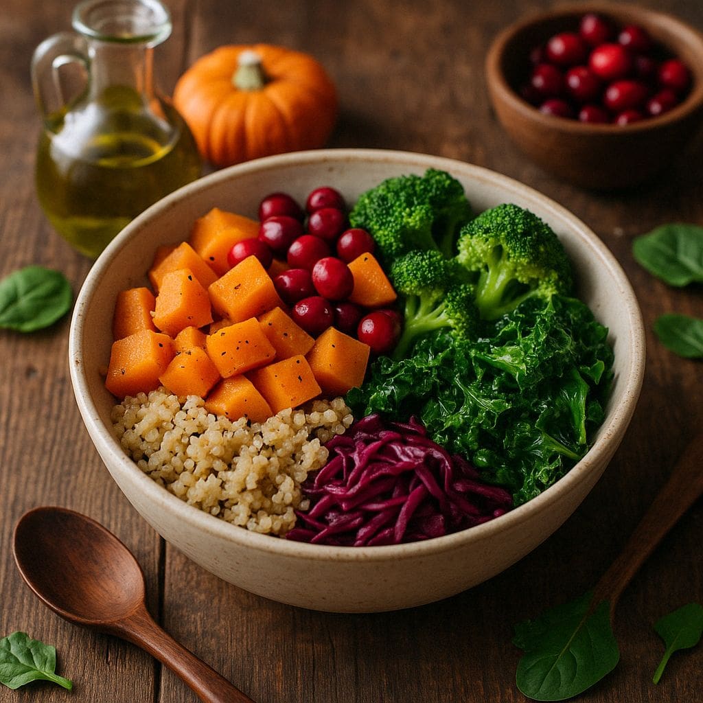 Herfst bowl met pompoen en cranberry