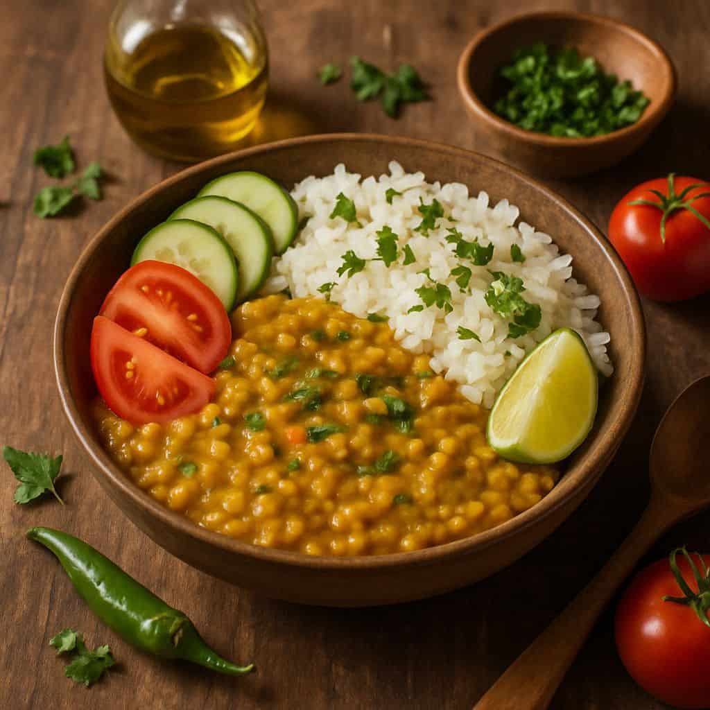 Indiase dahl bowl met linzen en rijst