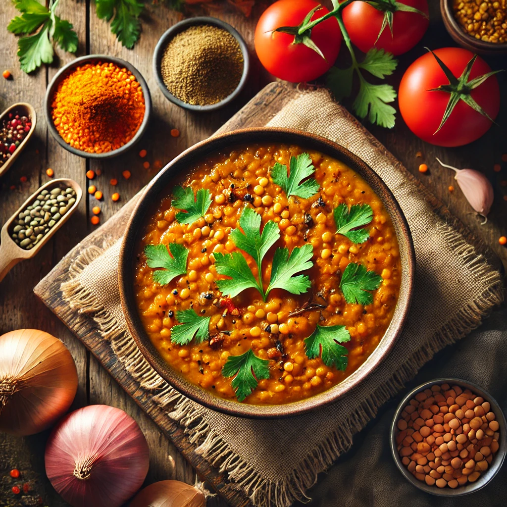 Indische dahl met rode linzen en koriander