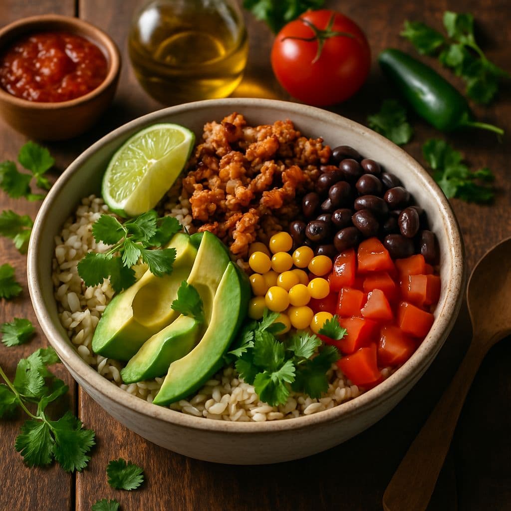 Instant Pot burrito bowl met bruine rijst