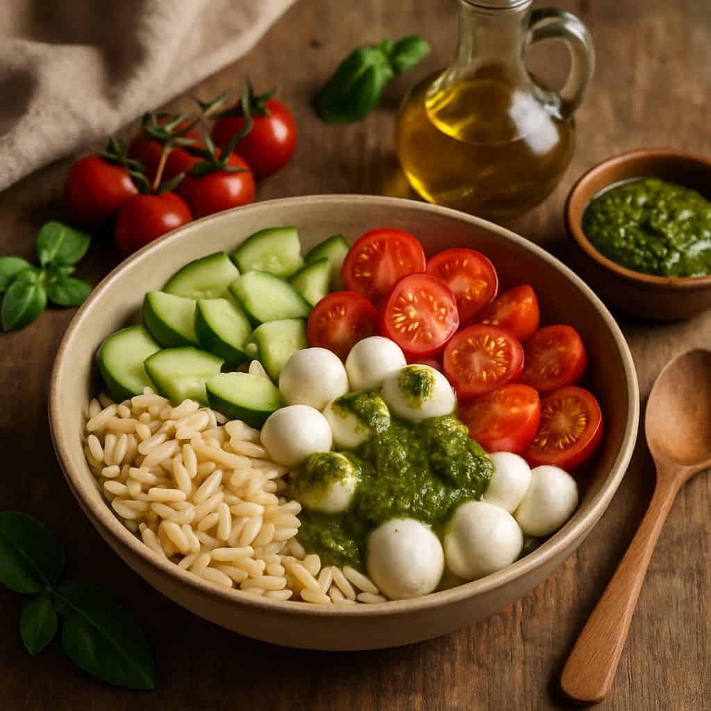 Italiaanse bowl met mozzarella en pesto