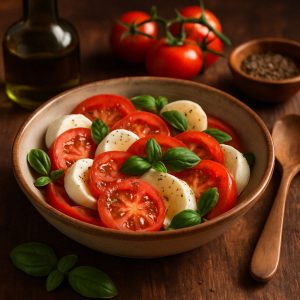 Italiaanse caprese salade met tomaat en mozzarella