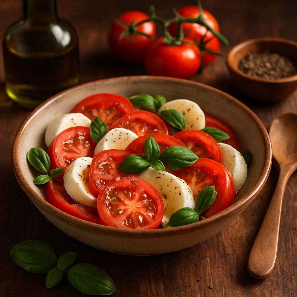 Italiaanse caprese salade met tomaat en mozzarella