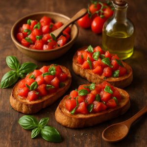 Italiaanse toast met tomaat en basilicum