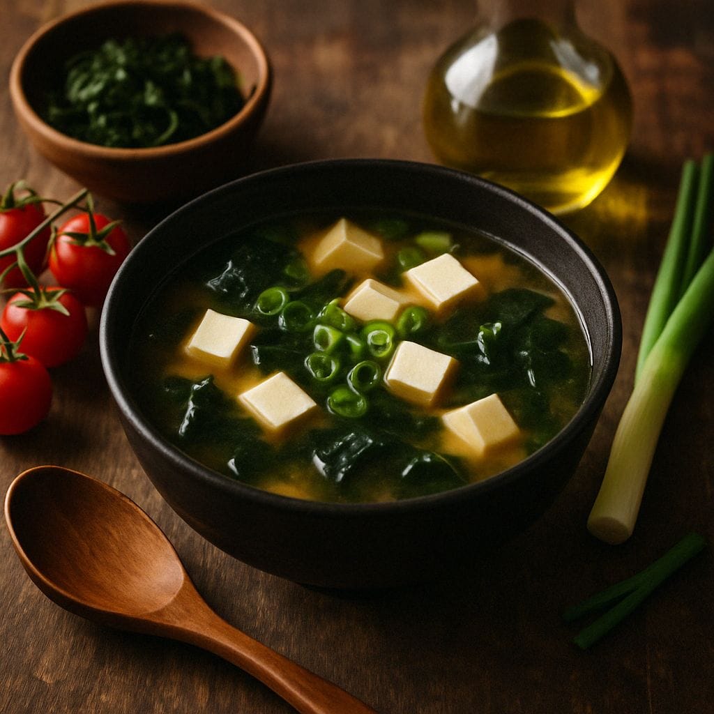 Japanse misosoep met zeewier en tofu