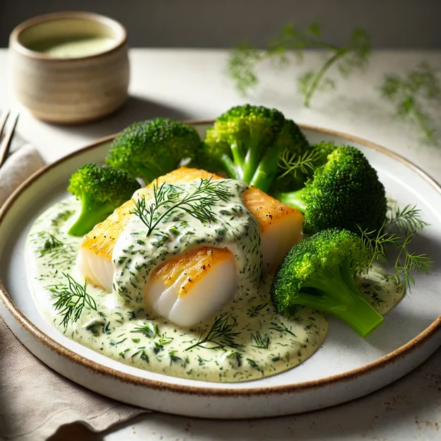 Kabeljauw met dillesaus en gestoomde broccoli