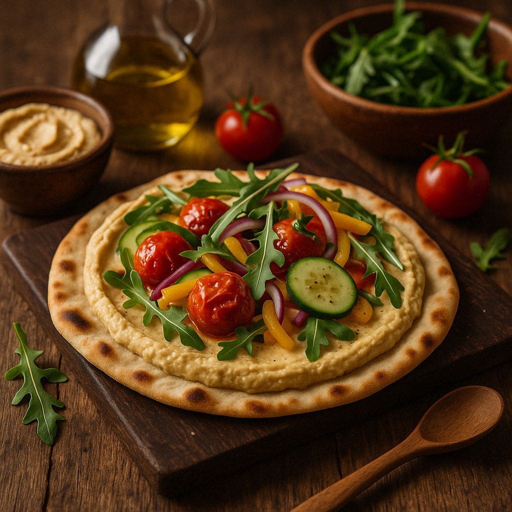 Kamado flatbread met hummus