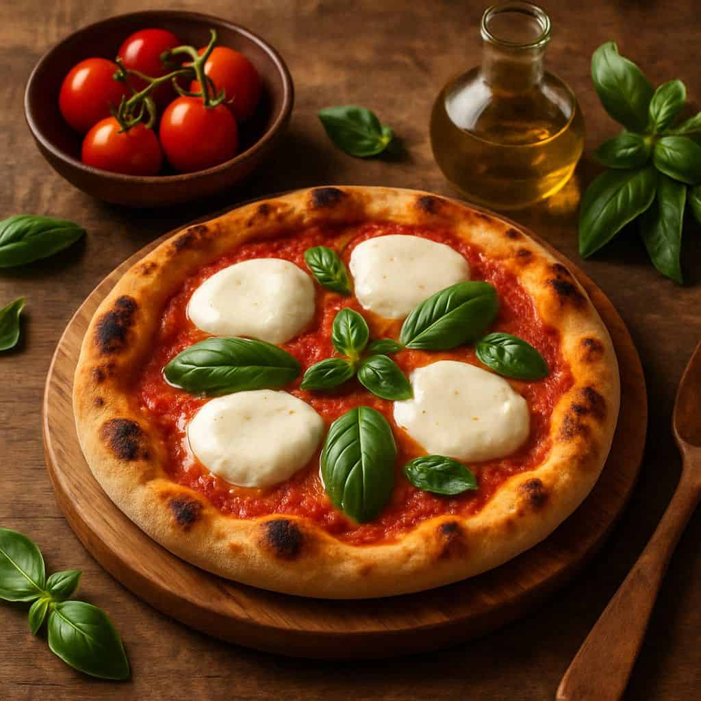 Kamado pizza met buffelmozzarella en basilicum