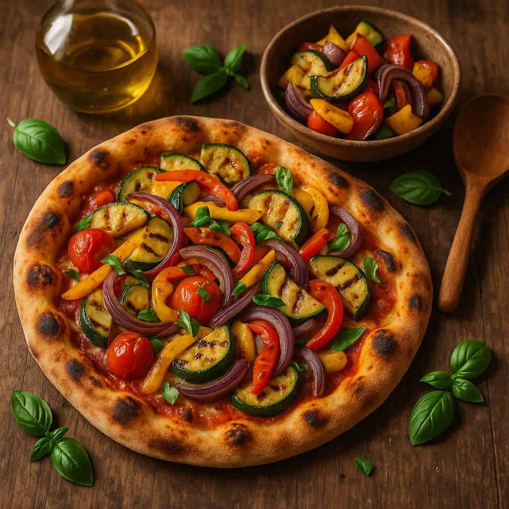 Kamado pizza met gegrilde groenten