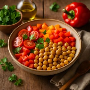 Kikkererwten bowl met tomaat en paprika