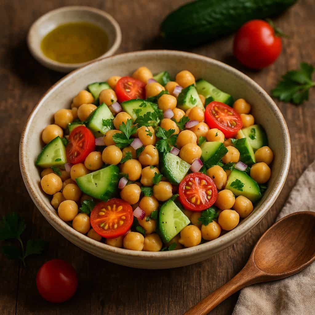 Kikkererwten salade met komkommer