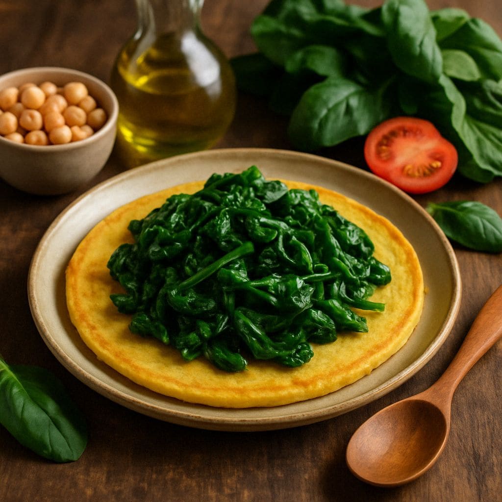 Kikkererwtenpannenkoek met spinazie