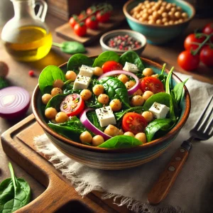 Kikkererwtensalade met spinazie en feta