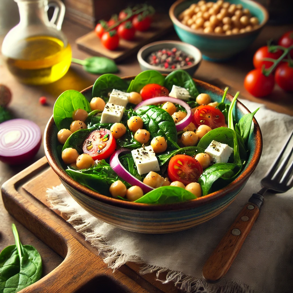 Kikkererwtensalade met spinazie en feta
