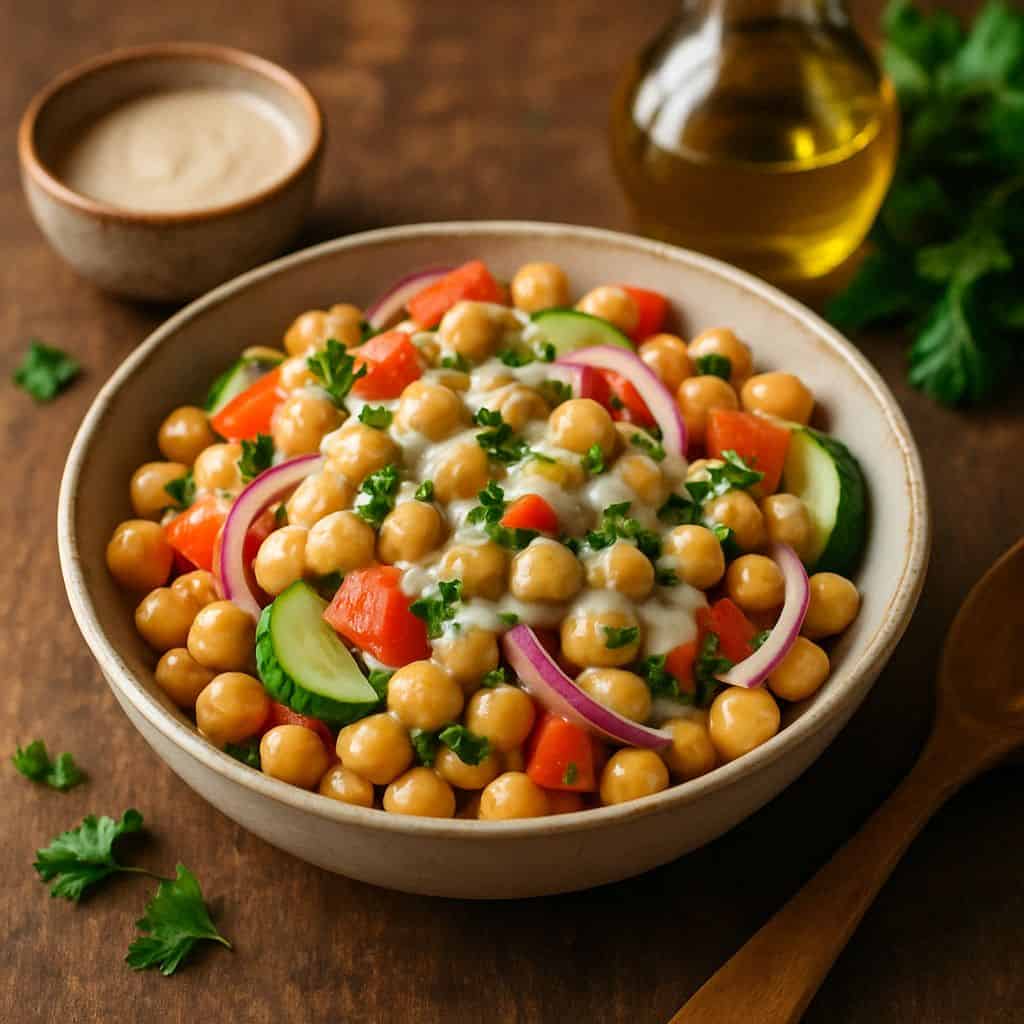 Kikkererwtensalade met tahin dressing