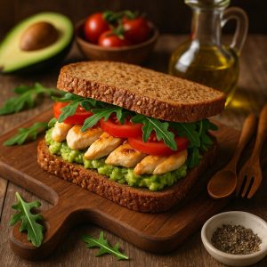 Kip-avocado sandwich met volkorenbrood