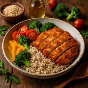 Kip katsu met volkoren rijst