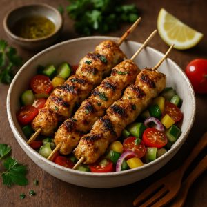 Kip souvlaki van de grillpan