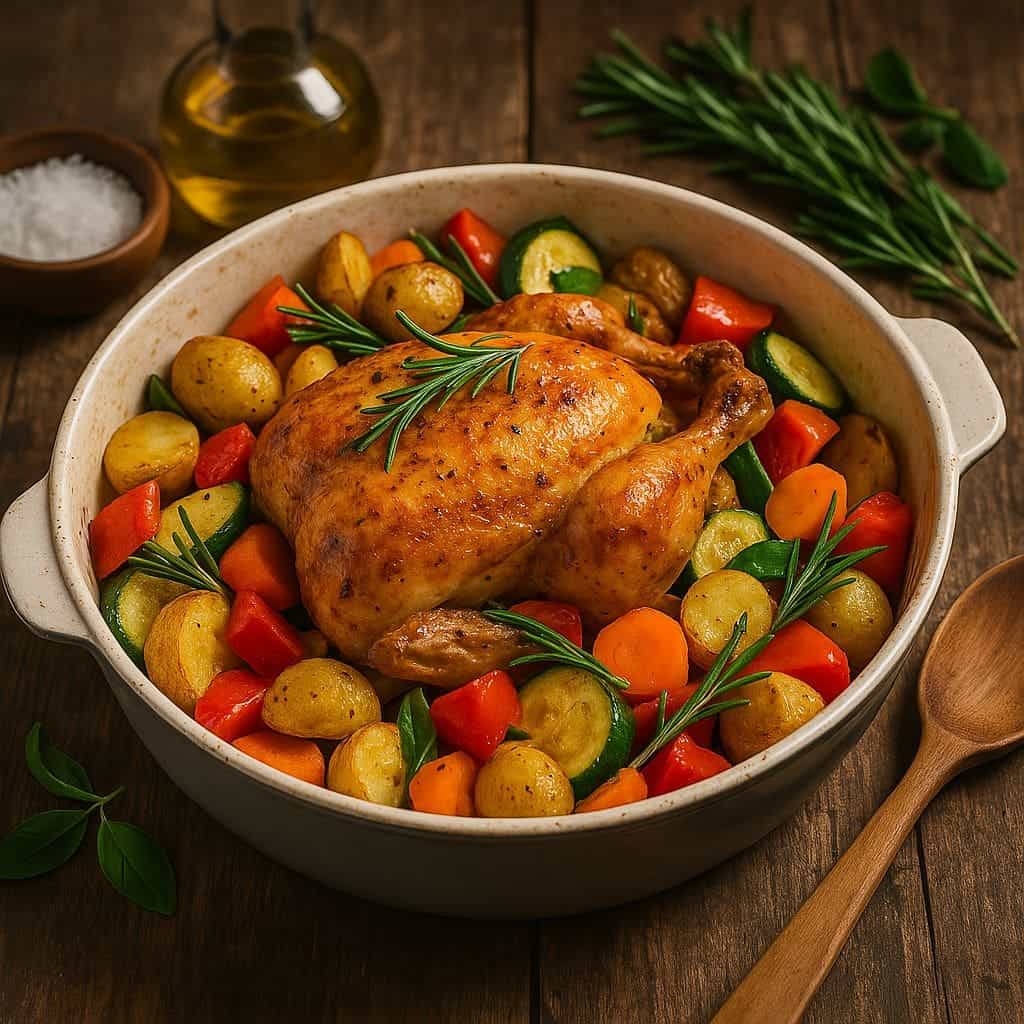 Kip uit de oven met groenten en rozemarijn