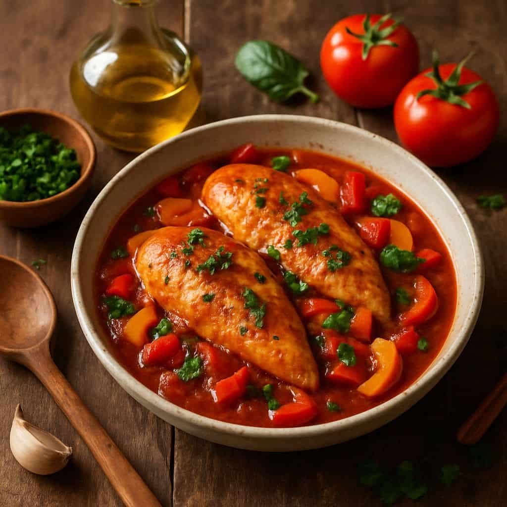 Kipfilet in kruidige tomatensaus
