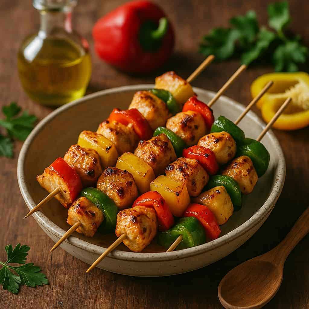 Kipspiesjes met paprika en ananas