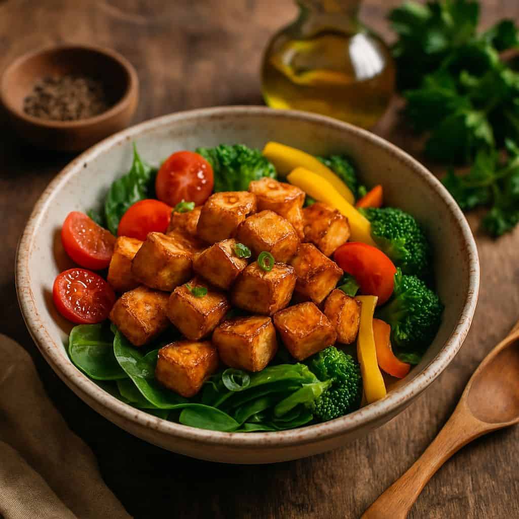 Knapperige tofu blokjes
