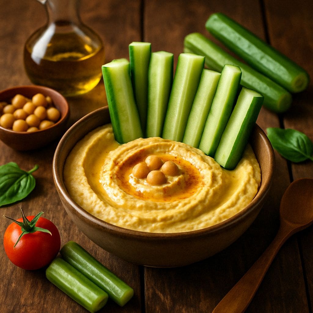 Komkommer met hummus