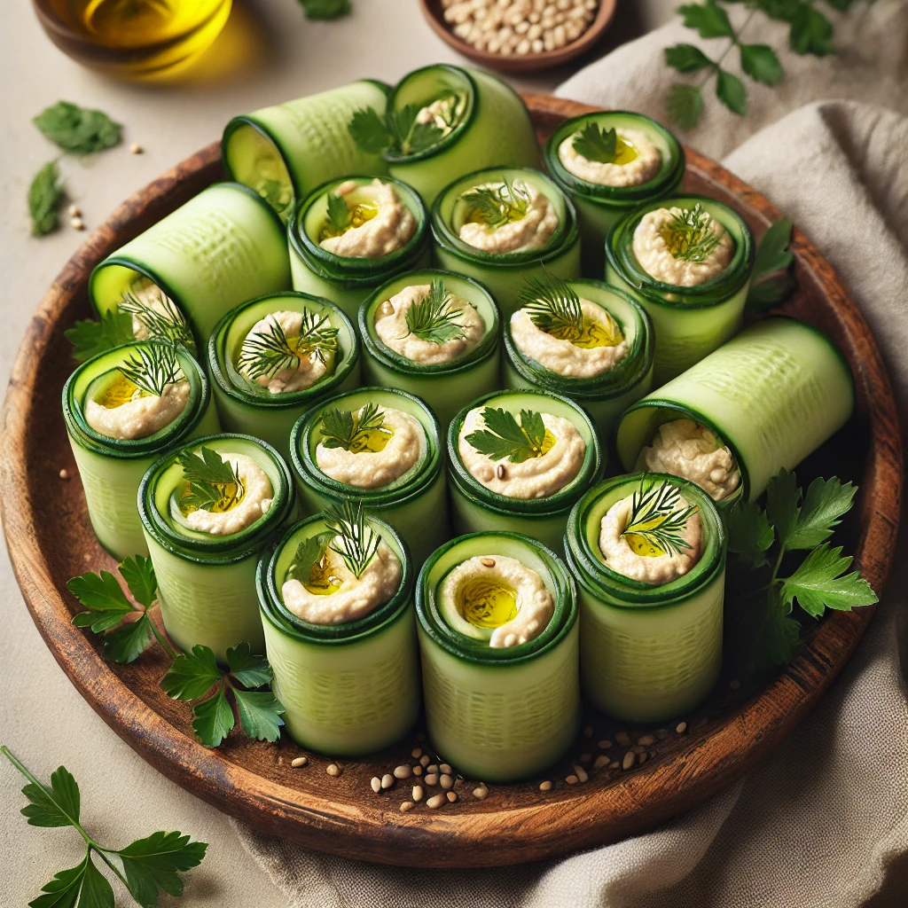 Komkommerrolletjes met hummus