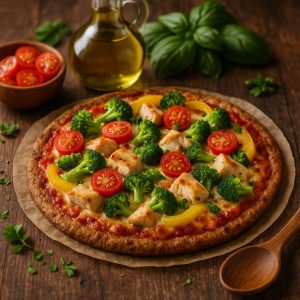 Koolhydraatarme pizza met kip en kaas