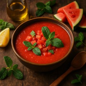 Koude watermeloensoep met munt