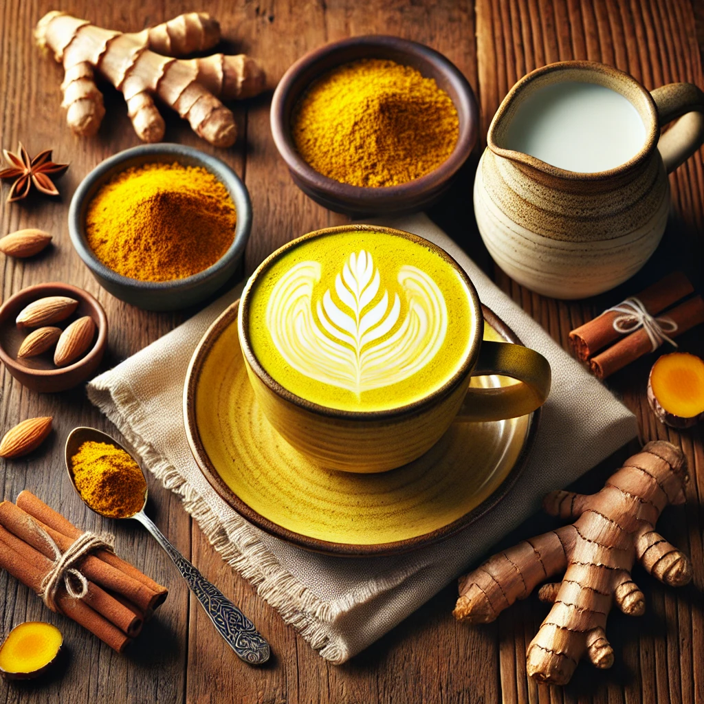 Kurkuma-latte met amandelmelk