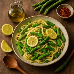 Linguine met groene asperges en citroen