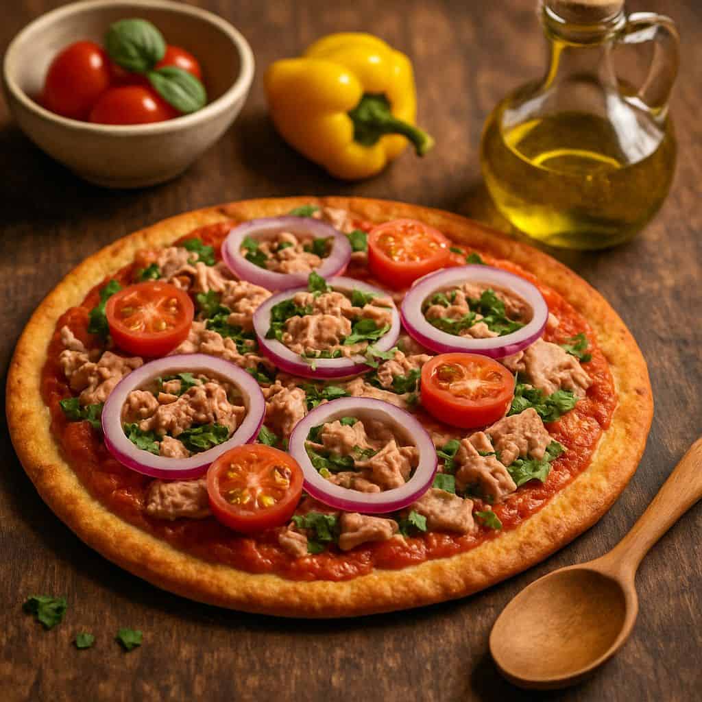 Low-carb pizza met tonijn en ui