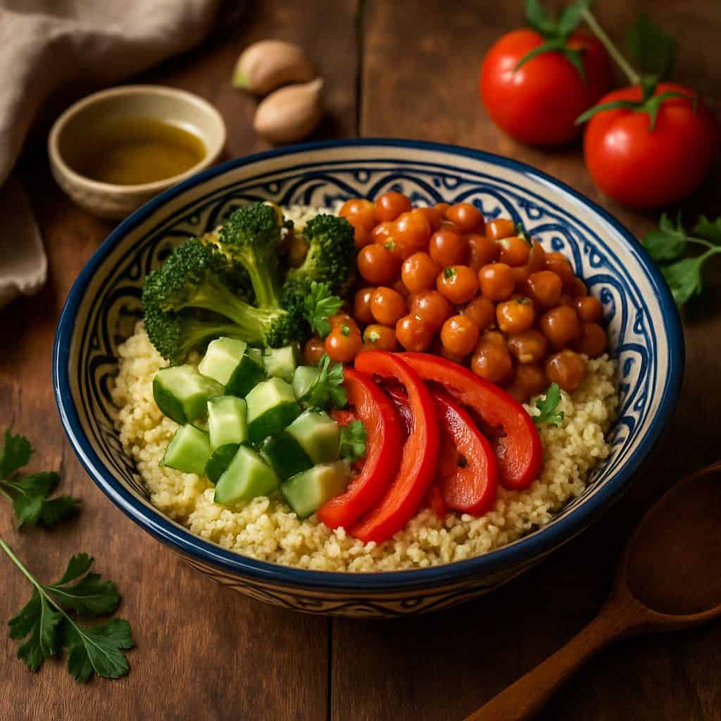 Marokkaanse bowl met couscous en kikkererwten