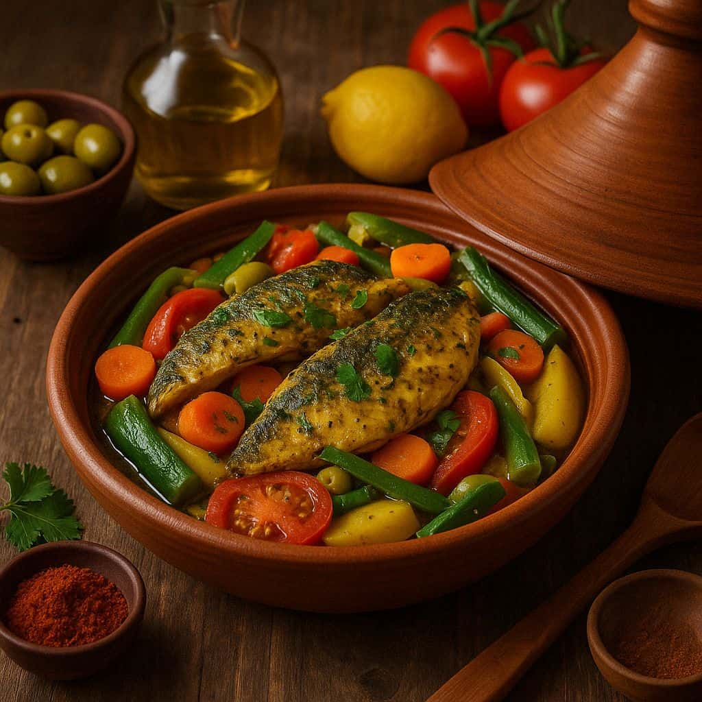 Marokkaanse tajine met vis en groenten