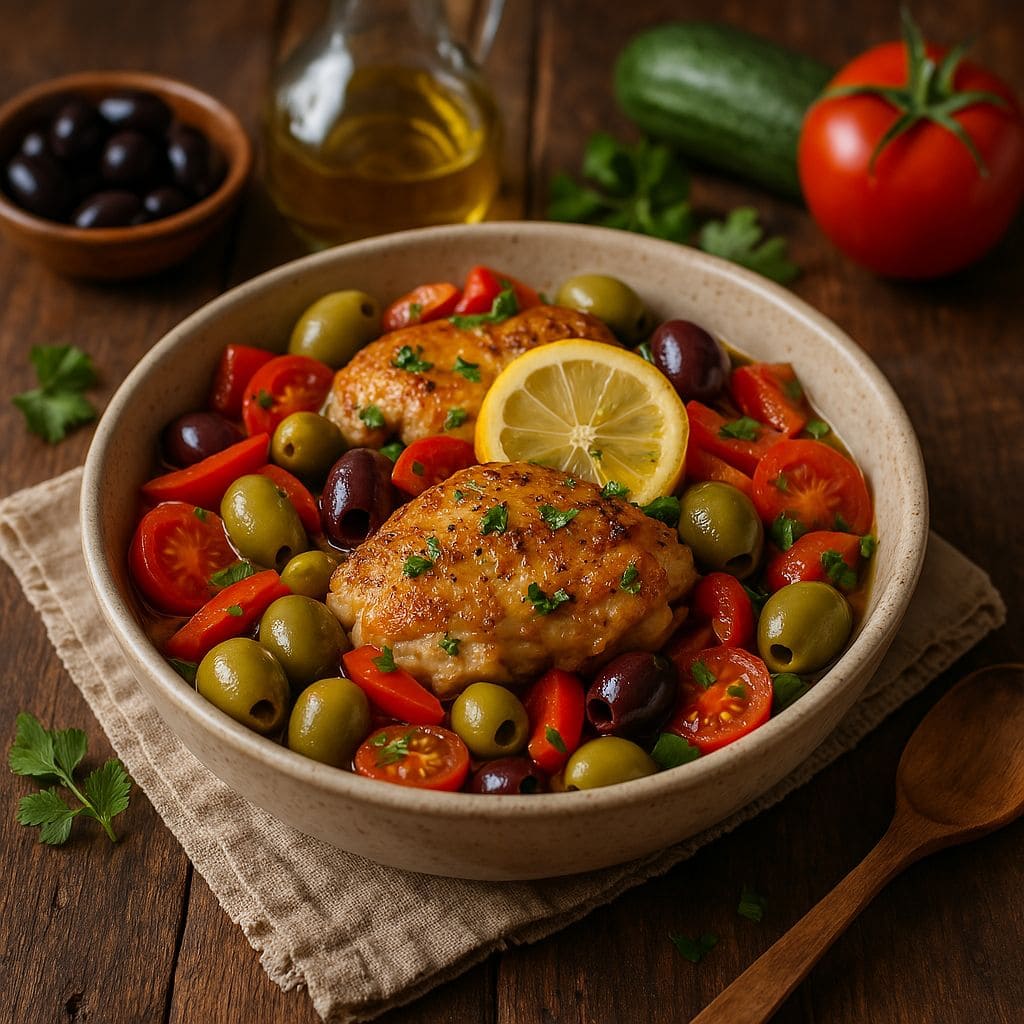 Mediterrane kip met olijven en citroen