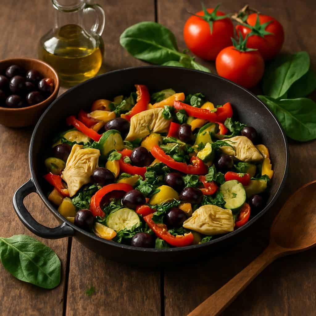 Mediterrane wok met artisjok en olijven