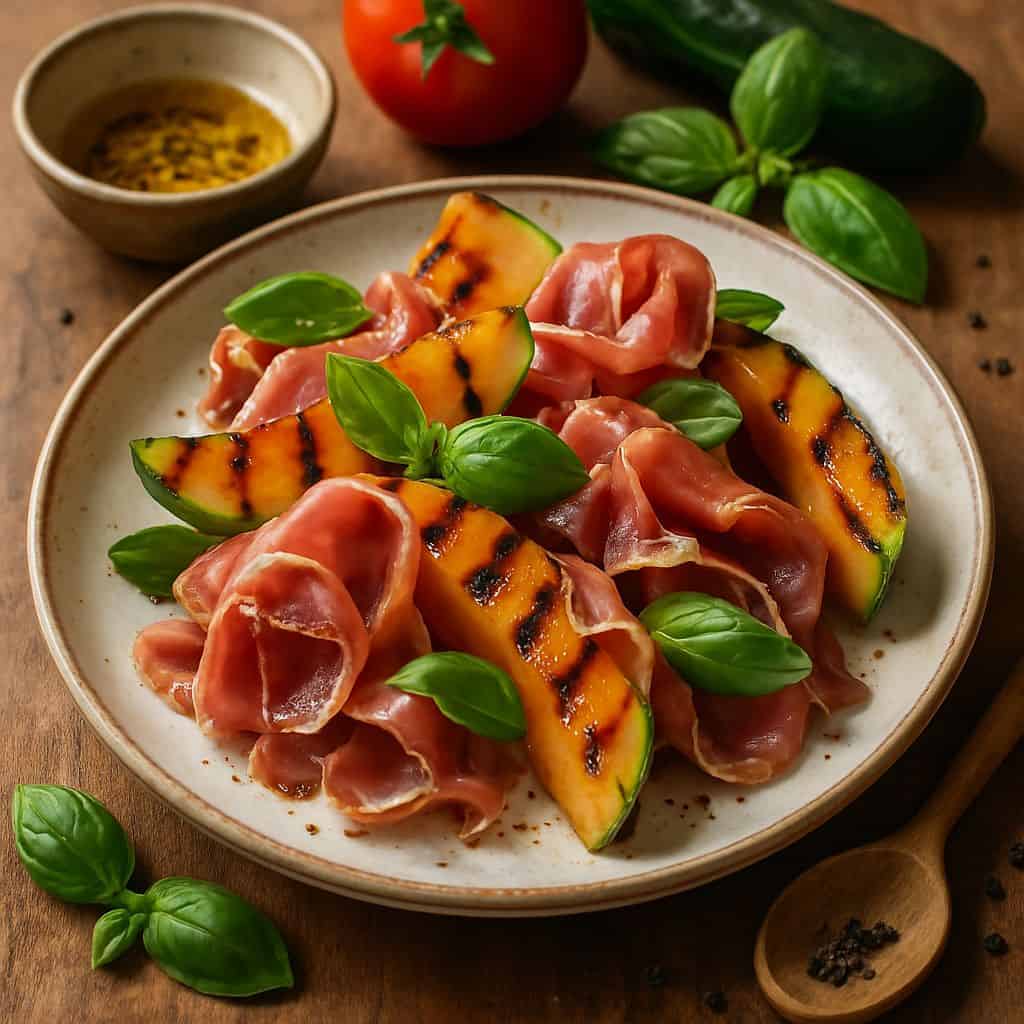 Meloen met parmaham van de BBQ