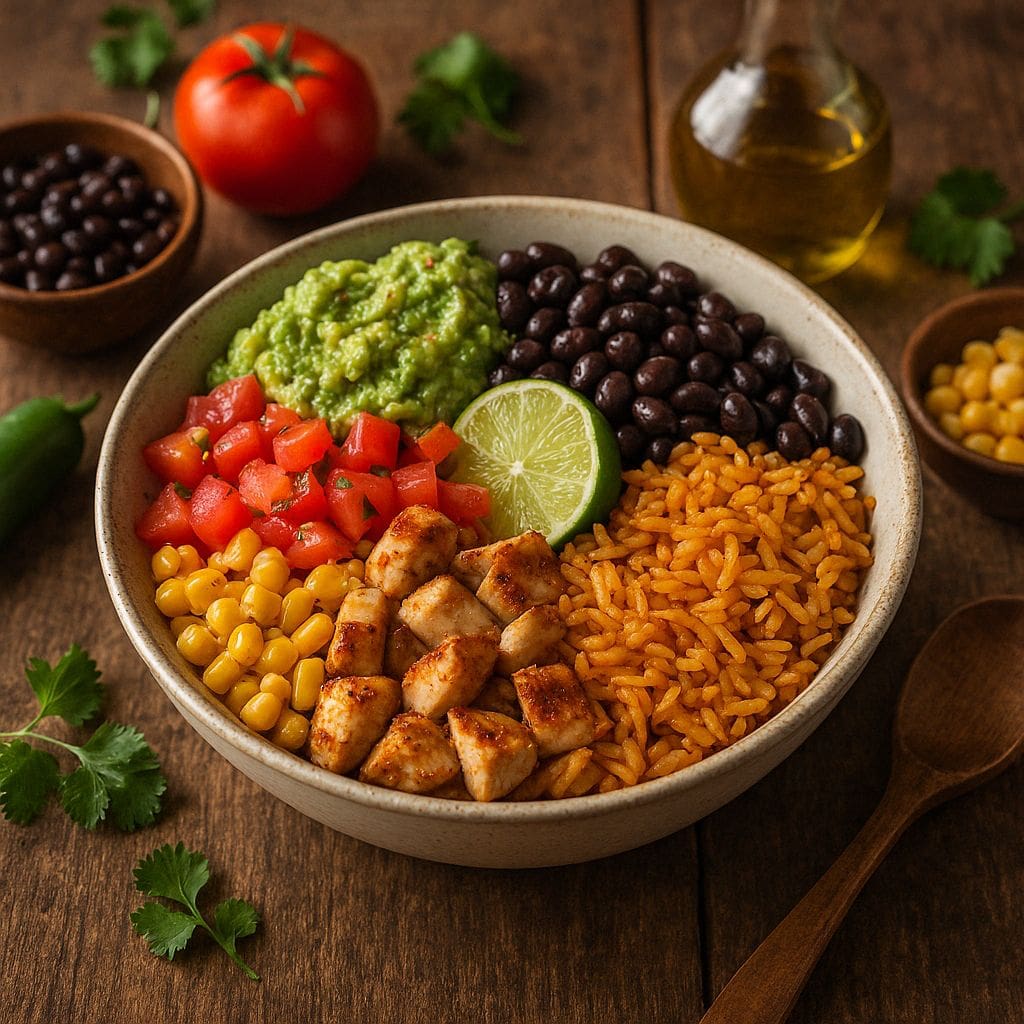 Mexicaanse burrito bowl met zwarte bonen
