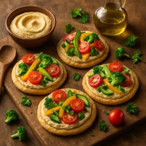 Mini groente pizza's met hummus