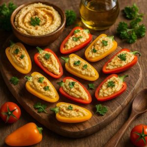 Mini paprika's gevuld met hummus