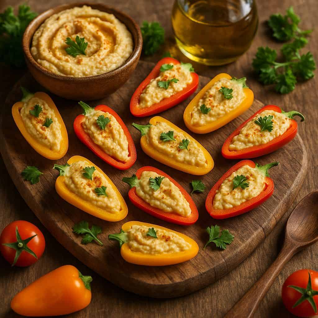 Mini paprika's gevuld met hummus