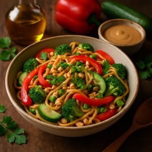 Noedelsalade met pindasaus