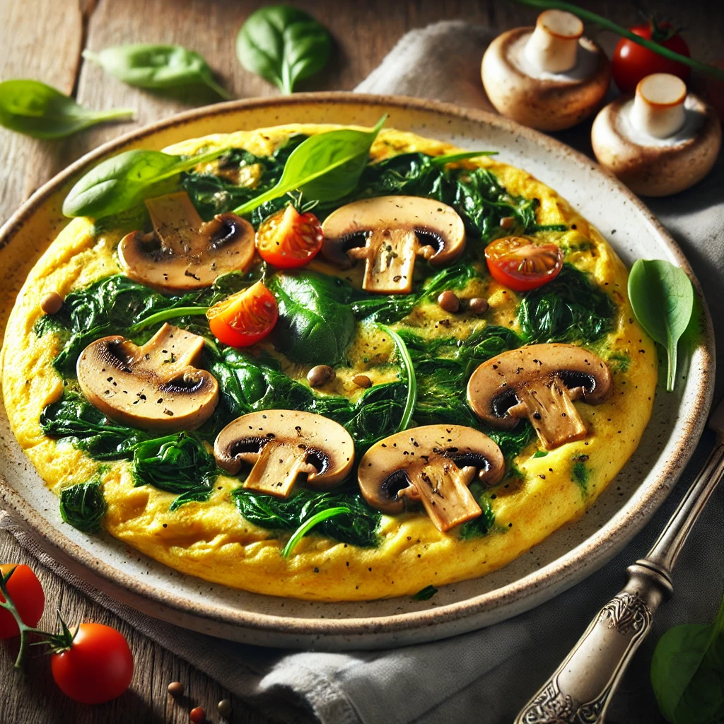 Omelet met spinazie en champignons