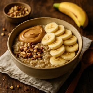 Ontbijtbowl met havermout en banaan