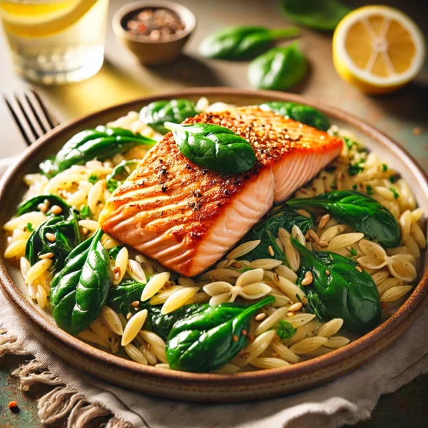 Orzo met Verse Spinazie & Gebakken Zalm