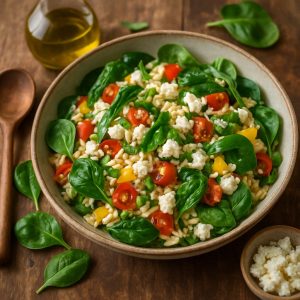 Orzo salade met spinazie en feta