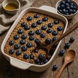 Ovengebakken havermout met blauwe bessen